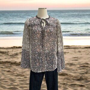 Mystree Boho Sheer‎ Floral Peasant Blouse Romantic Light Cottagecore Festival S